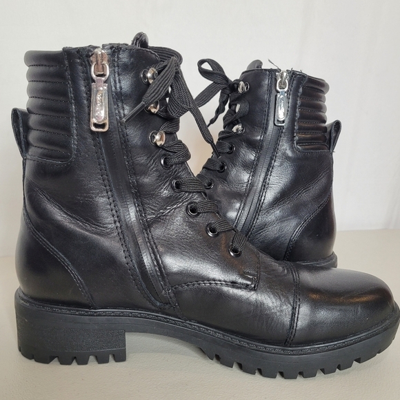 Blondo Mady Black Leather Waterproof Lace-Up Side Zip Combat Boots - Size 8 - Picture 4 of 16
